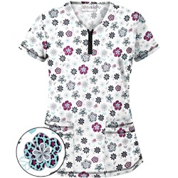 UA Wild Garden White Print Scrub Top