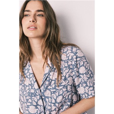Pijama camisero viscosa estampado flores