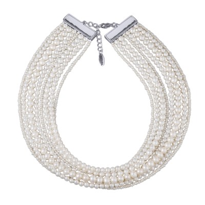 Колье Виктория (жемчуг белый 3-6мм; покрытие родий) 36-40см, Есть комплект