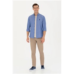 Erkek Saks Uzun Kollu Basic Gömlek