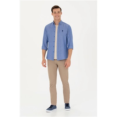 Erkek Saks Uzun Kollu Basic Gömlek