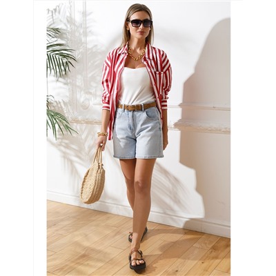 Блузка свободного силуэта в полоску из эластичного хлопка