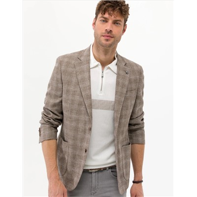 Açık Kahverengi Slim Fit Yün Keten Karışımlı Ekose Ceket