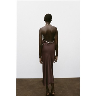 CONTRAST TRIM SATIN MIDI DRESS