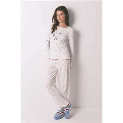 Pijama largo algodón Snoopy flores blanco