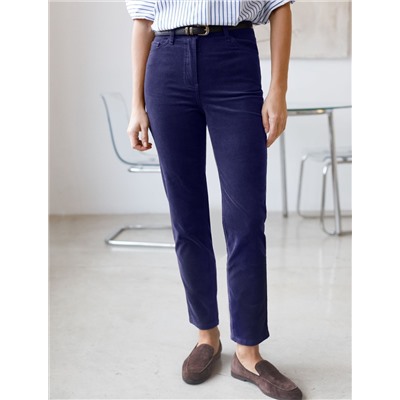 Укороченные эластичные брюки слим из микро вельвета