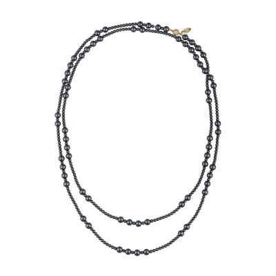 Колье Роса (Майорка темно-серая 6-10мм; покрытие золото) 155см, Есть комплект