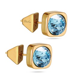 Пусеты Теннис (кристаллы SW аквамарин 8мм; покрытие золото), Есть комплект