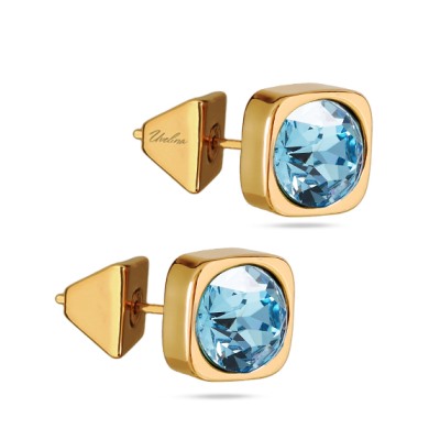 Пусеты Теннис (кристаллы SW аквамарин 8мм; покрытие золото), Есть комплект