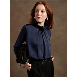 Mixed Media Ruffle Mock-Neck Top