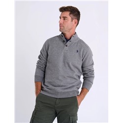 PEACHED FLEECE BUTTON MOCK NECK PULLOVER