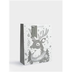 Пакет подарочный, 26х32 см, бумага, белый, Олень в шарфе, Maral grey