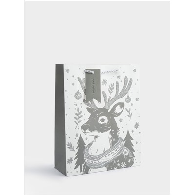 Пакет подарочный, 26х32 см, бумага, белый, Олень в шарфе, Maral grey