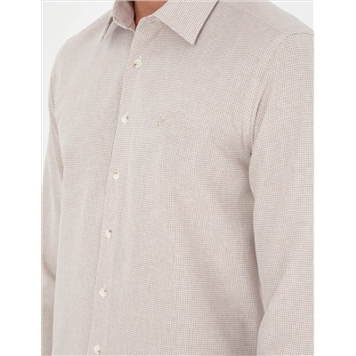 Bej Slim Fit Uzun Kollu Gömlek
