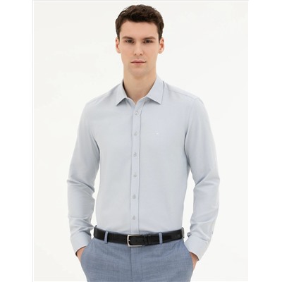 Gri Slim Fit Uzun Kollu Gömlek