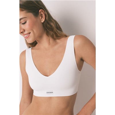 Top sin costuras LOVELY canalé blanco