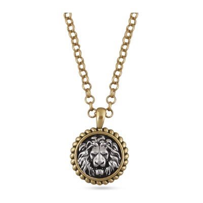 Кулон Огненный лев (диаметр 3см; античное золото, античное серебро) 55-60см, Есть комплект