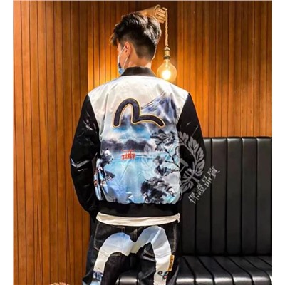 Мужская модная куртка  глянцевая, с цветными блоками, с принтом пейзажа