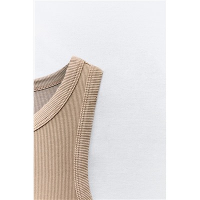 WASHED-EFFECT RIBBED FITTED DRESS