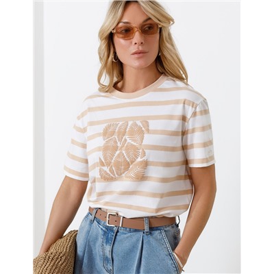 Свободная футболка в полоску с принтом из премиального хлопка с эластаном