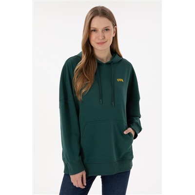 Kadın Koyu Yeşil Kapüşonlu Basic Sweatshirt