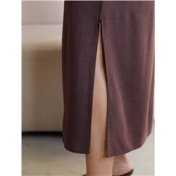 Длинное платье-рубашка с поясом и разрезами изо льна с вискозой