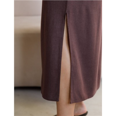 Длинное платье-рубашка с поясом и разрезами изо льна с вискозой