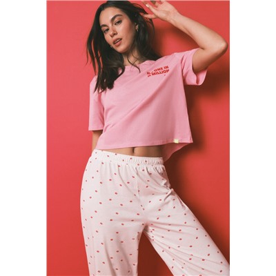 Pijama largo 100% algodón estampado rosa