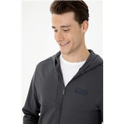 Erkek Antrasit Kapüşonlu Örme Hırka