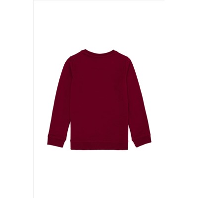Çocuk Bordo Basic Bisiklet Yaka Sweatshirt