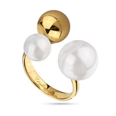 Кольцо Просекко (Майорка 8-12 мм белая; покрытие золото), Есть комплект