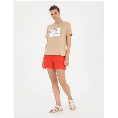 Nar Çiçeği Keten Comfort Fit Bermuda Şort