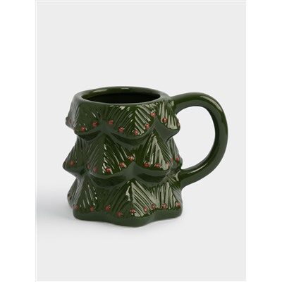 Кружка, 380 мл, керамика D, зелено-красная, Елка, Fir