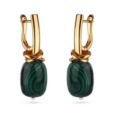 Серьги Терра (малахит 12х16мм; покрытие золото), Есть комплект