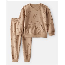 Toddler Boy Dog French Terry Long-Sleeve Tee & Pant Set - Brown