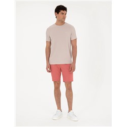 Pembe Slim Fit Dokuma Şort