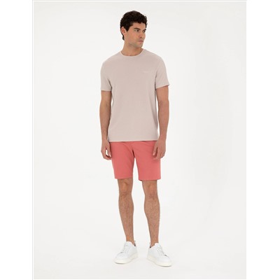 Pembe Slim Fit Dokuma Şort