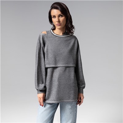 Лонгслив многослойный, Преданная стилю (grey, 2 в 1)