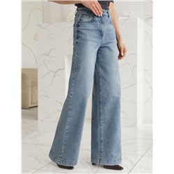 Джинсы трубы с декоративной стиркой из эластичного денима средней плотности