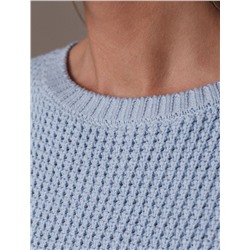 Укороченный джемпер с широкими рукавами рельефной вязки из хлопка с акрилом