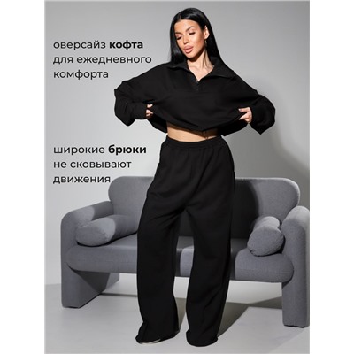 Женский трикотажный костюм с широкими брюками и кофтой 405