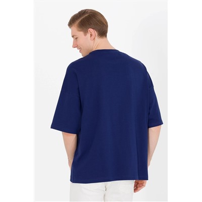 Erkek Lacivert Oversize Bisiklet Yaka Tişört