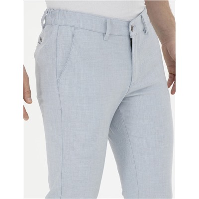 Açık Mavi Slim Fit Beli Lastikli Kanvas Pantolon