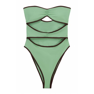 Bañador bandeau aberturas frontales verde