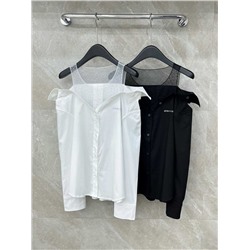 Стильная женская рубашка с имитацией внутри майки, которая украшена стразами  АЛЕКСАНДР ВАН*Г