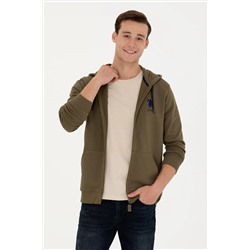 Erkek Haki Kapüşonlu Örme Hırka
