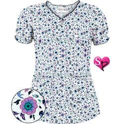 UA Ditzy Bouquet Navy Keyhole Print Scrub Top