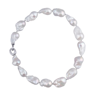 Колье Барокко (жемчуг 15-25мм белый; покрытие родий) 45см, Есть комплект