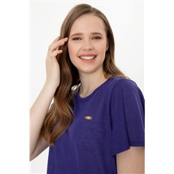 Kadın Mavi Bisiklet Yaka Tişört