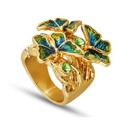 Кольцо (эмаль зеленая, синяя; покрытие золото)